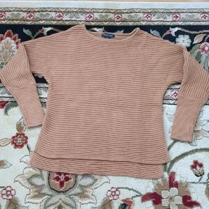 Rachel Zoe Dolman Sleeve Horizontal Rib High Low Vented Hem Sweater Tan XS